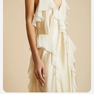 KHAITE Strapless Cream Ruffle Dress